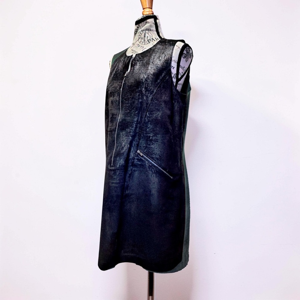 Lauren Vidal Black Textured Zip Front Sleeveless Dress |Minimalist | Luxe | S - Picture 5 of 11